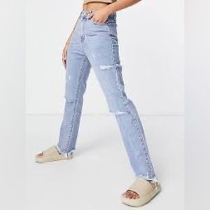 Missguided Highwaisted Straight Thigh Slash Jean Distressed